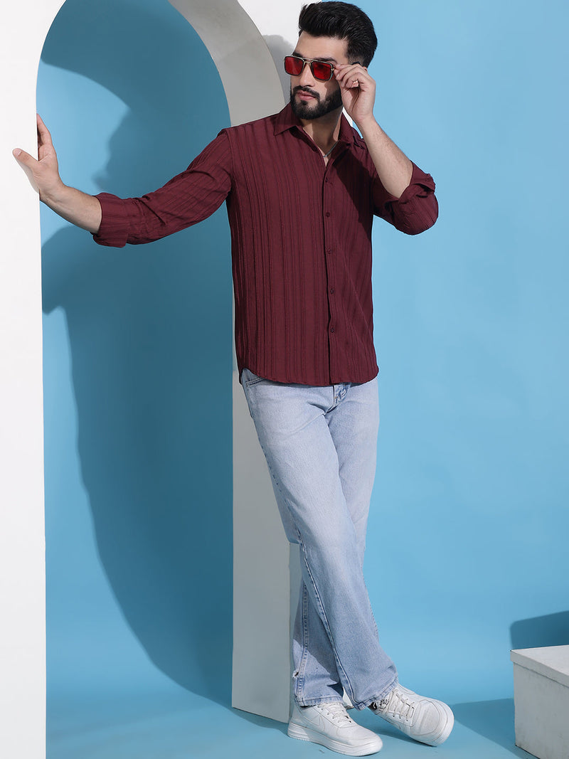 Maroon Striped Casual Shirt for Mens.