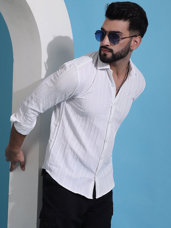 White Striped Casual Shirt for Mens.