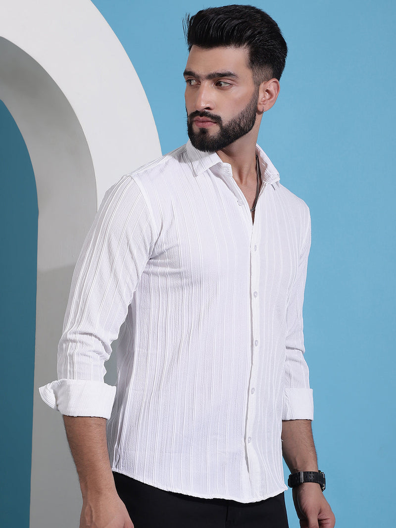 White Striped Casual Shirt for Mens.