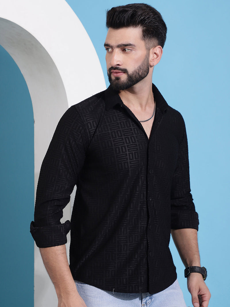 Men Embossed Design Casual Shirt