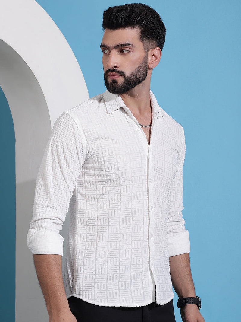 Men Embossed Design Casual Shirt