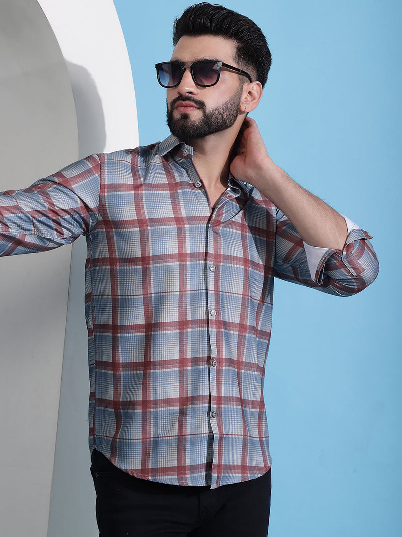 Grey Checked Cotton Casual Shirt for Men