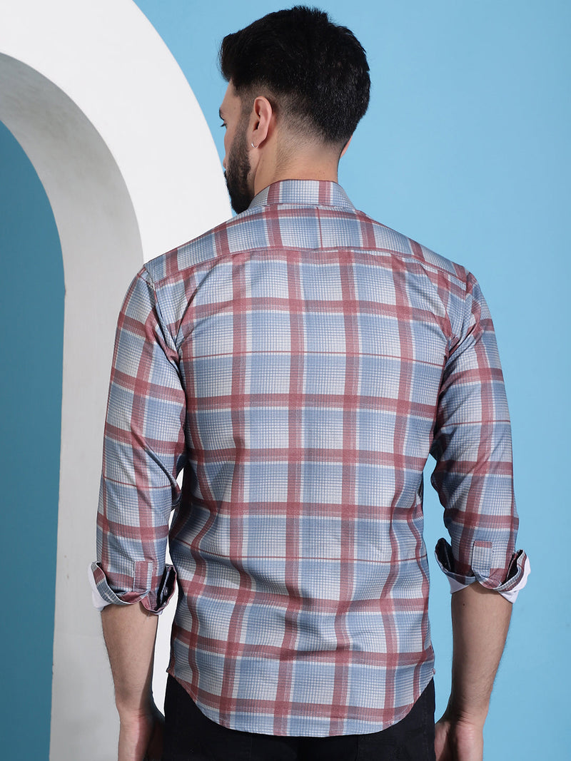 Grey Checked Cotton Casual Shirt for Men