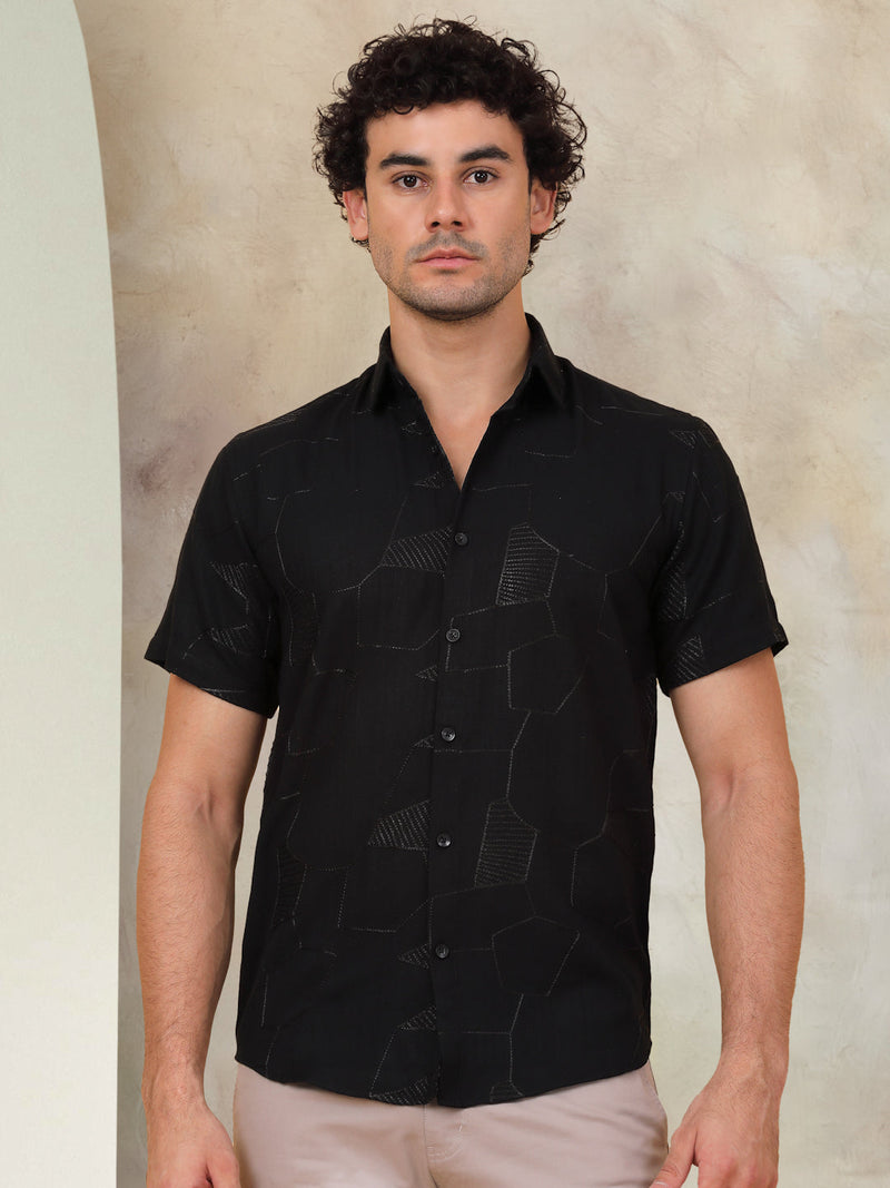 Embroidered Half Sleeve Cotton Shirt for Men