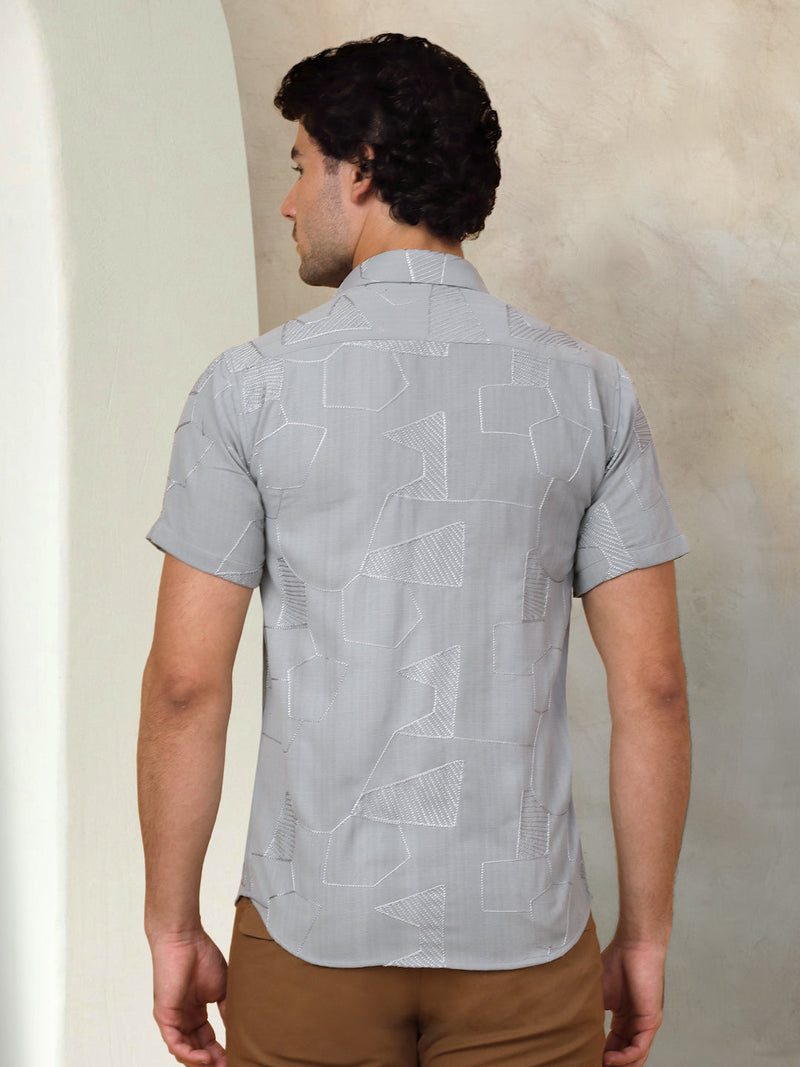 Embroidered Half Sleeve Cotton Shirt for Men