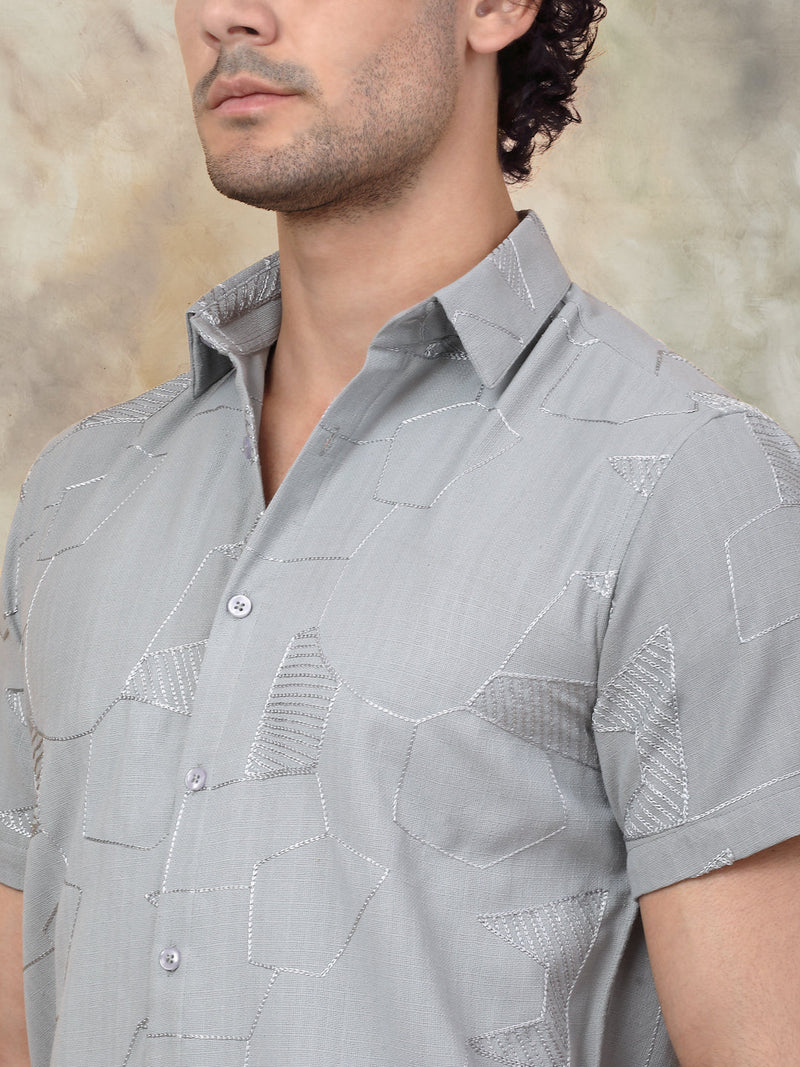 Embroidered Half Sleeve Cotton Shirt for Men