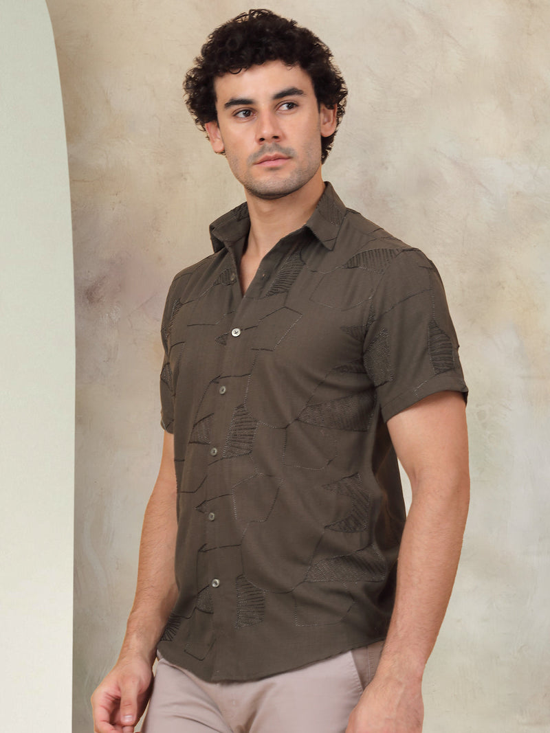 Embroidered Half Sleeve Cotton Shirt for Men