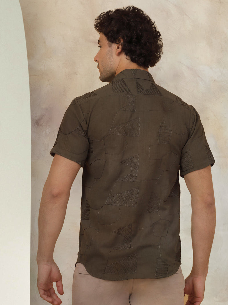 Embroidered Half Sleeve Cotton Shirt for Men