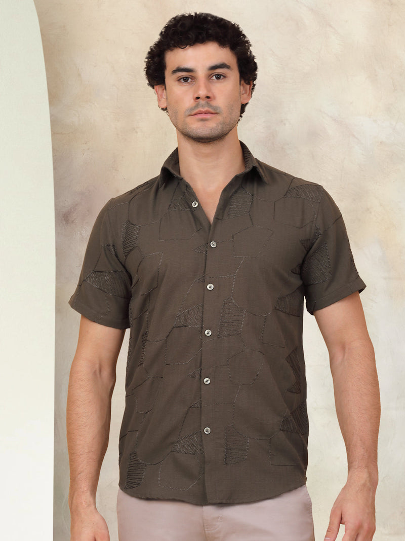 Embroidered Half Sleeve Cotton Shirt for Men