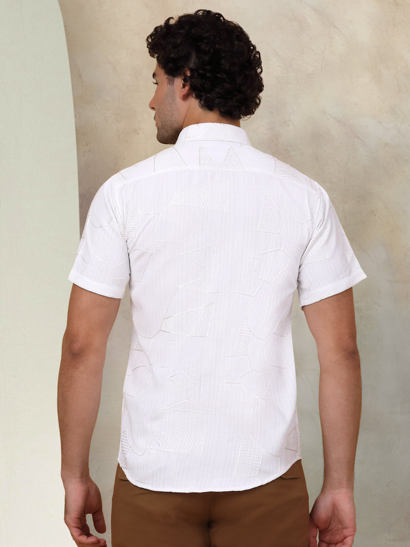 Embroidered Half Sleeve Cotton Shirt for Men