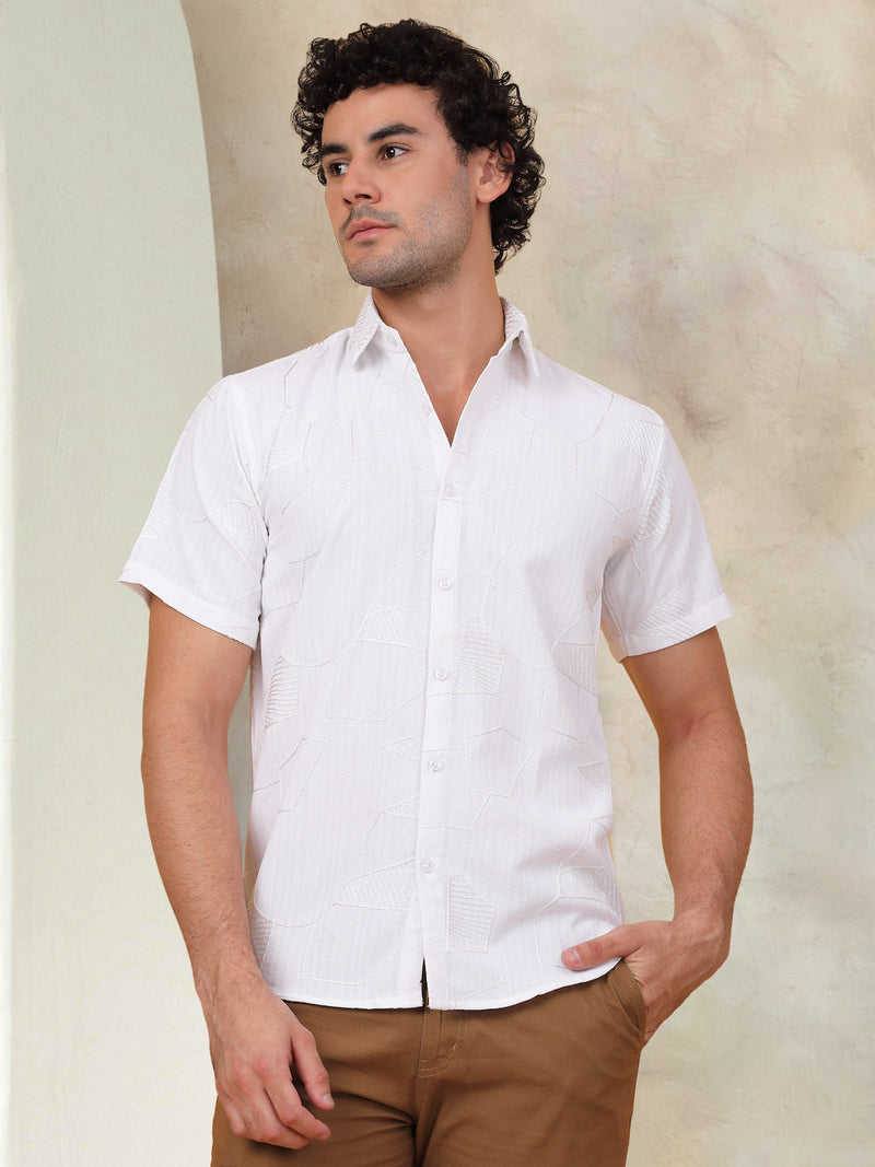 Embroidered Half Sleeve Cotton Shirt for Men