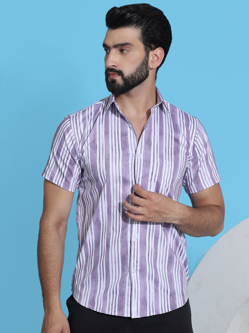 Striped Half Sleeve Cotton Lycra Shirt for Men