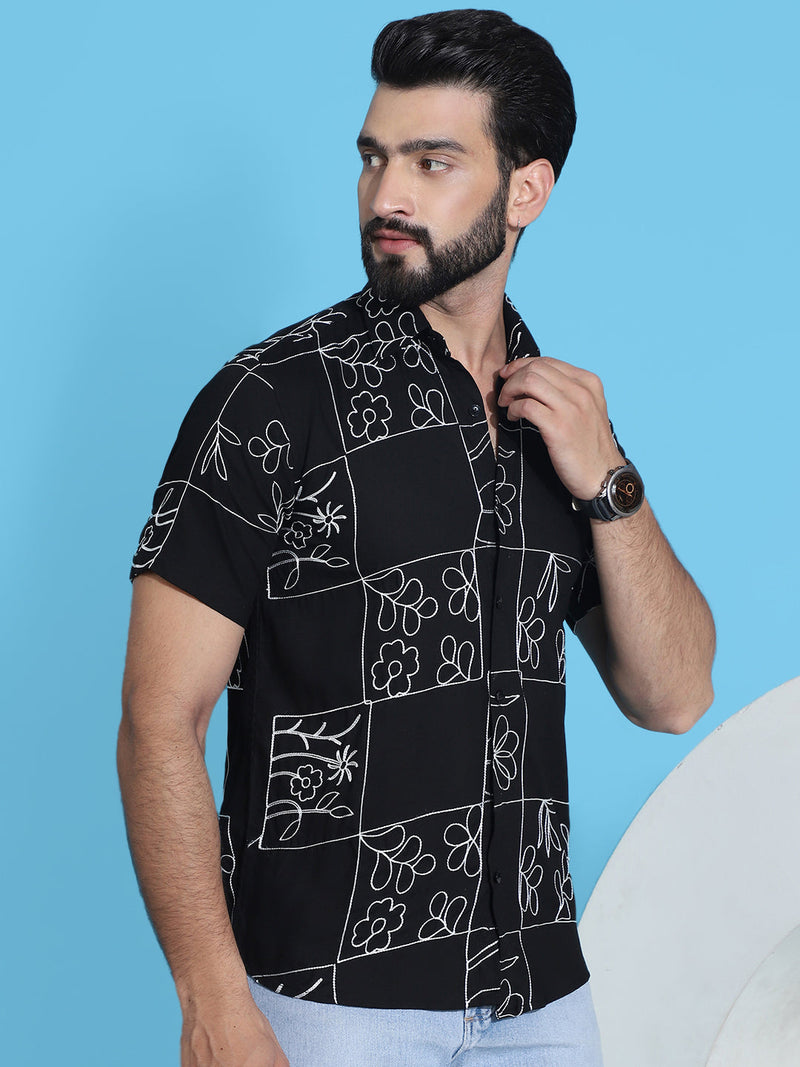 Embroidered Half Sleeve Cotton Shirt for Men