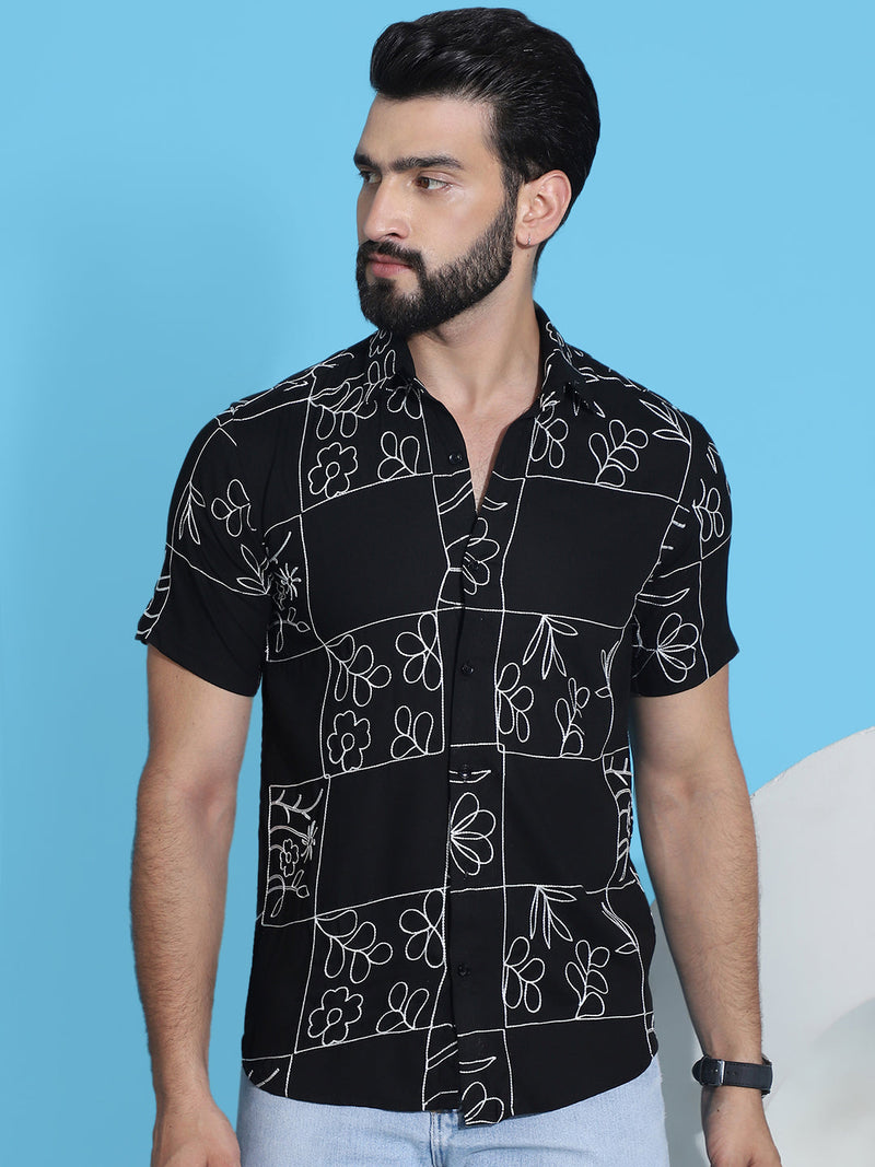 Embroidered Half Sleeve Cotton Shirt for Men