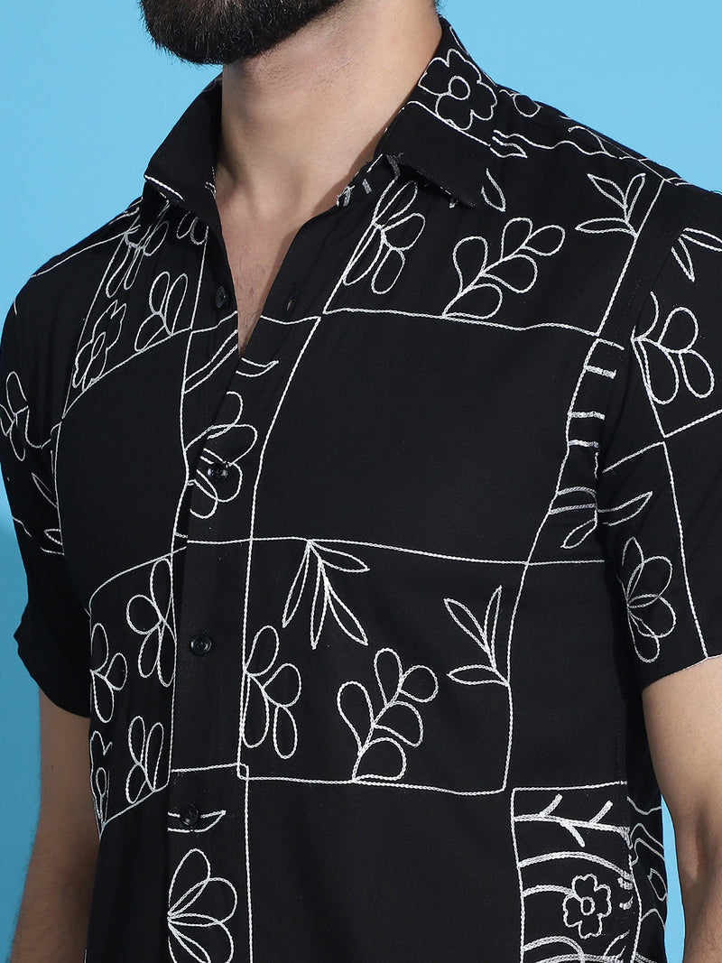 Embroidered Half Sleeve Cotton Shirt for Men