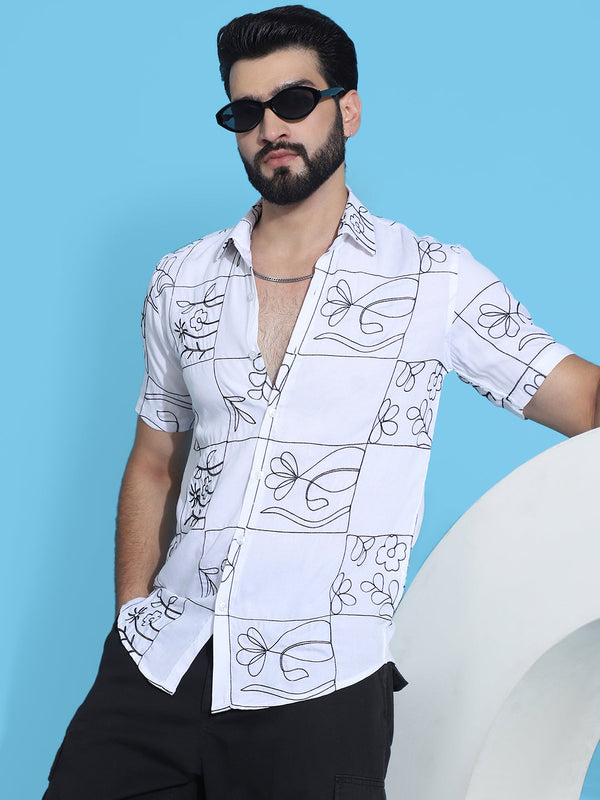 Embroidered Half Sleeve Cotton Shirt for Men