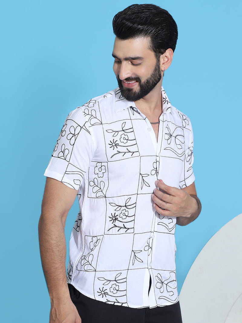 Embroidered Half Sleeve Cotton Shirt for Men