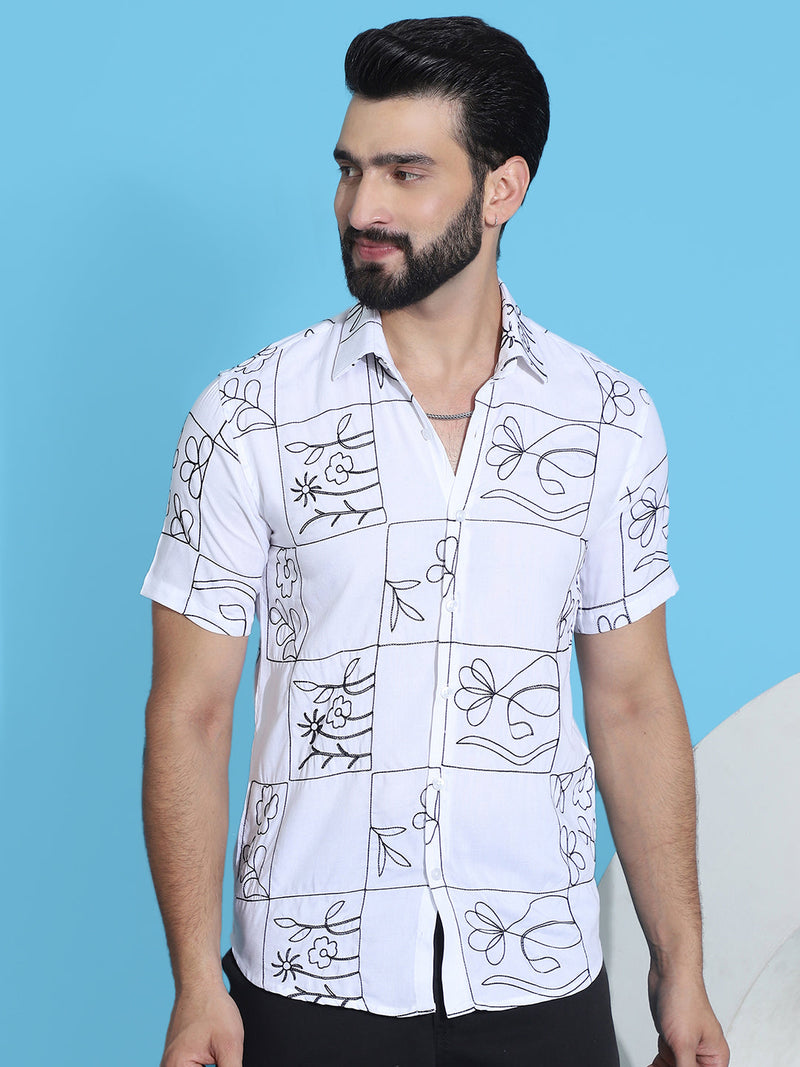 Embroidered Half Sleeve Cotton Shirt for Men