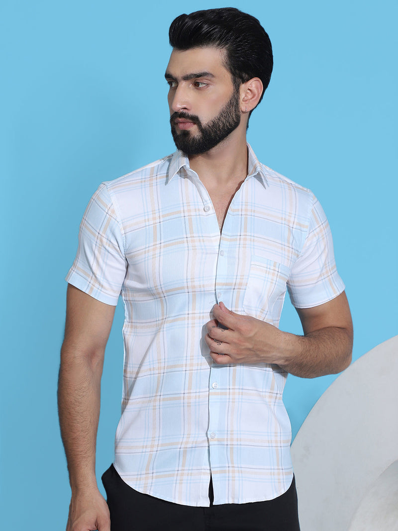 Checked Half Sleeve Cotton Shirt for Men