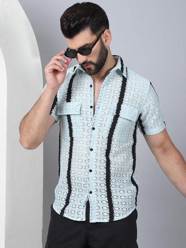 Striped Semi Sheer Casual Shirt For Men