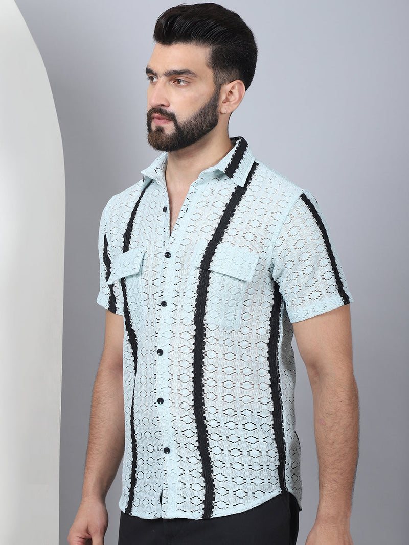 Striped Semi Sheer Casual Shirt For Men