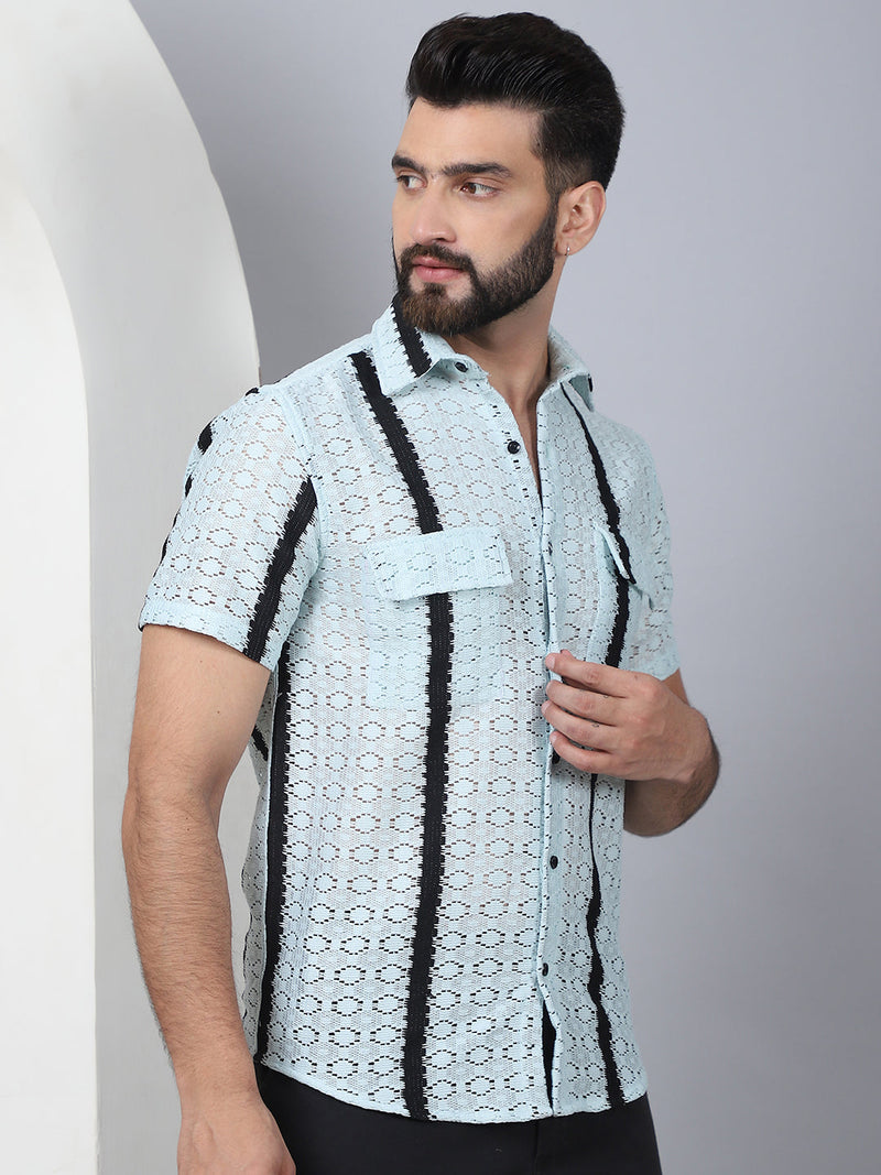 Striped Semi Sheer Casual Shirt For Men