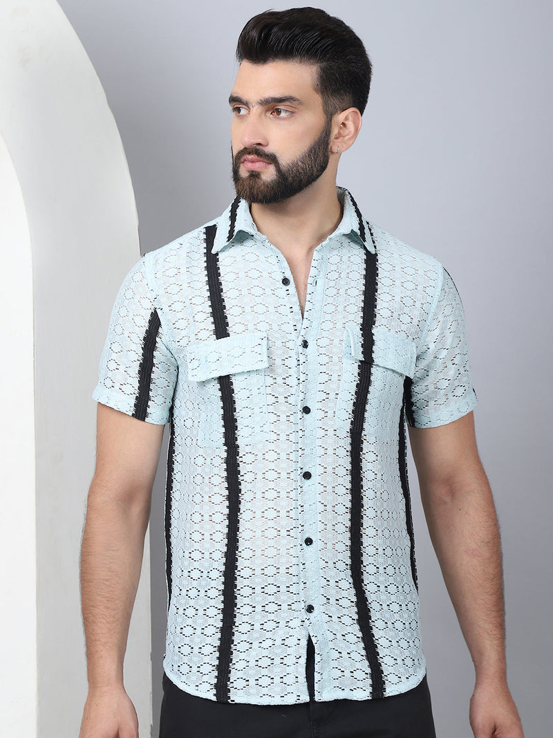 Striped Semi Sheer Casual Shirt For Men