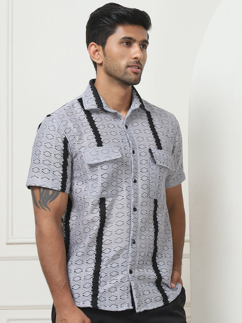 Striped Semi Sheer Casual Shirt For Men