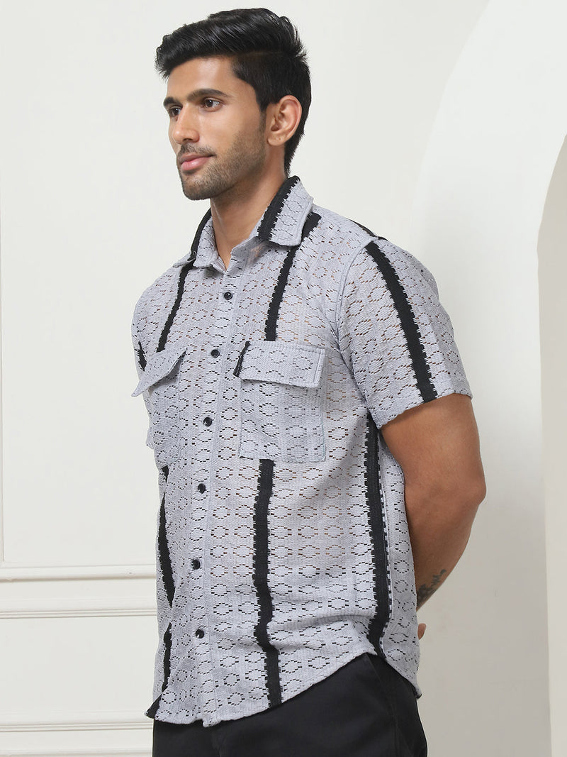 Striped Semi Sheer Casual Shirt For Men