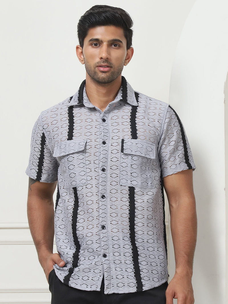 Striped Semi Sheer Casual Shirt For Men