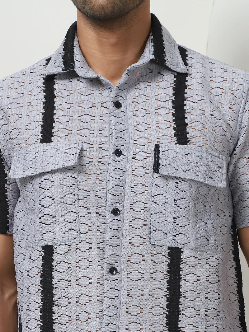 Striped Semi Sheer Casual Shirt For Men