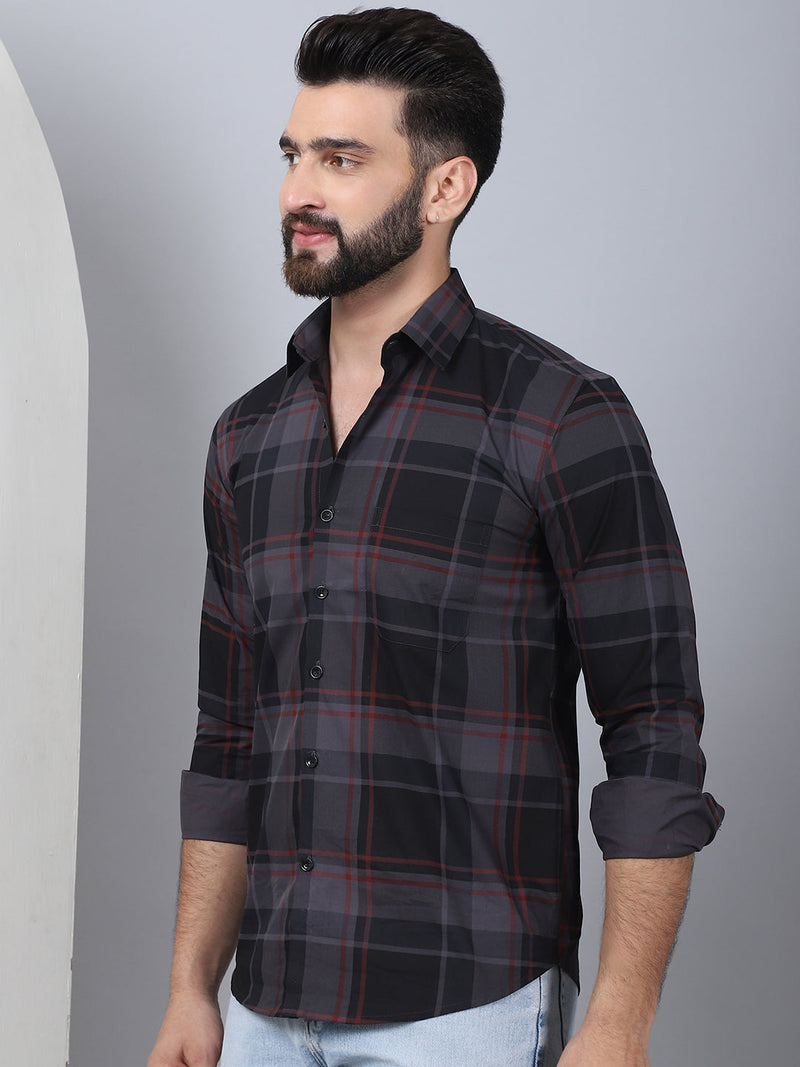 Men's Tartan Checked Cotton Casual Shirt