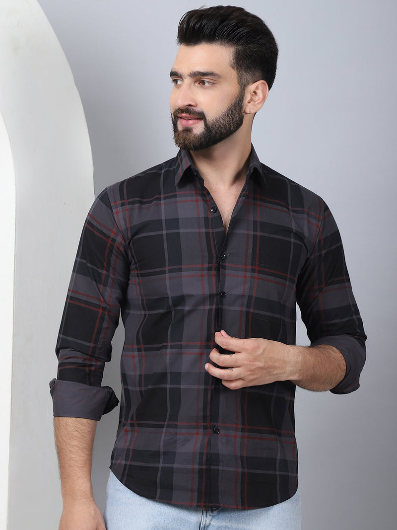 Men's Tartan Checked Cotton Casual Shirt