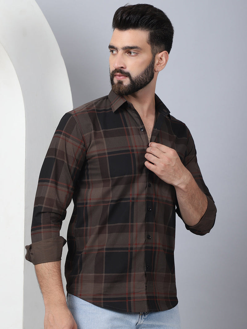 Men's Tartan Checked Cotton Casual Shirt