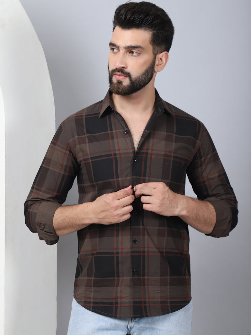 Men's Tartan Checked Cotton Casual Shirt