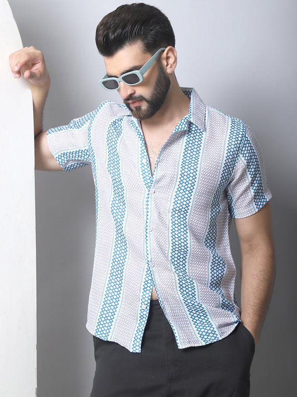 Men's Geometric Printed Cotton Casual Shirt