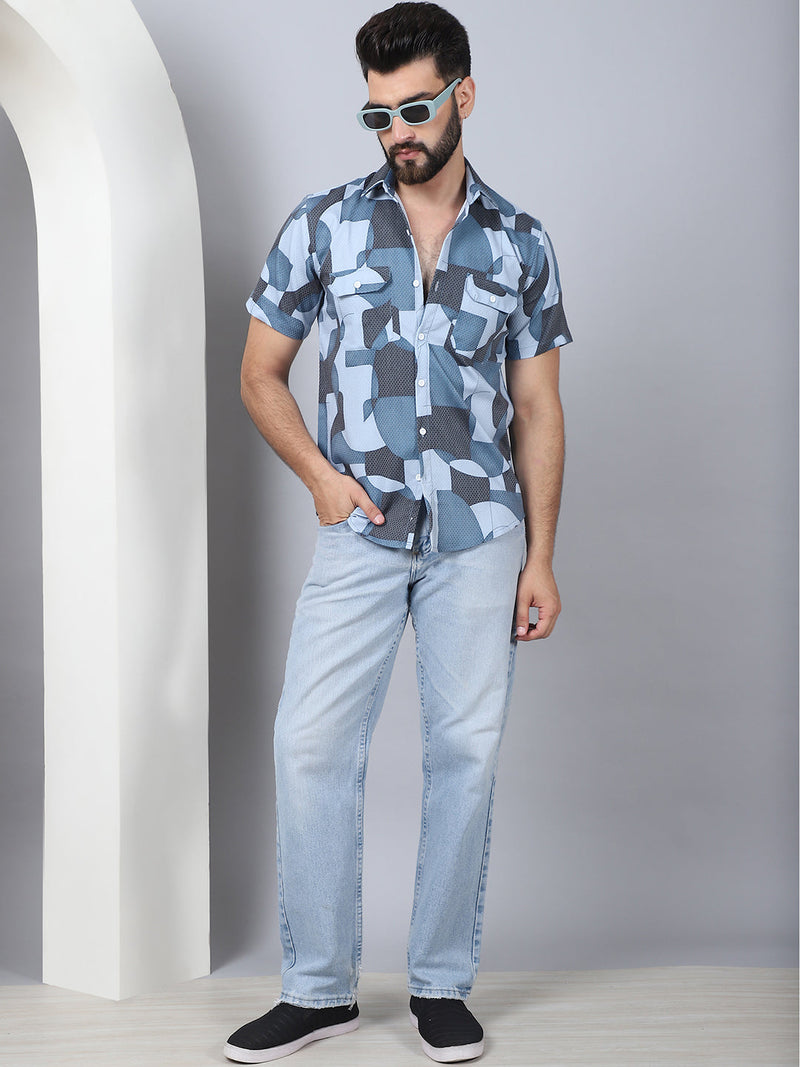 Men's Geometric Printed Cotton Casual Shirt