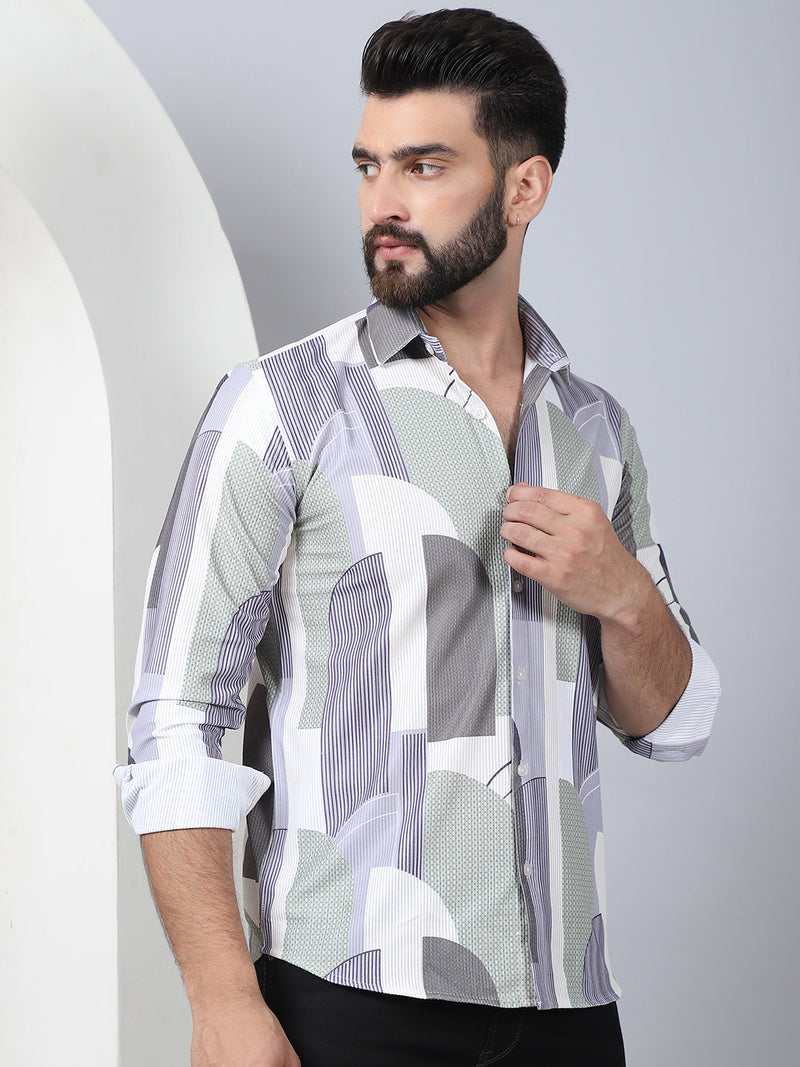 Abstract Printed Spread Collar Cotton Casual Shirt for Men