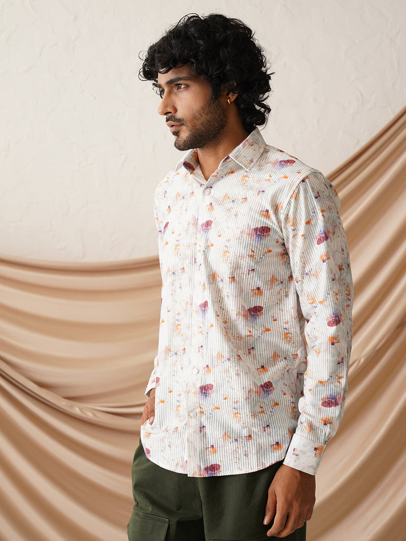 Printed Spread Collar Cotton Casual Shirt for Men