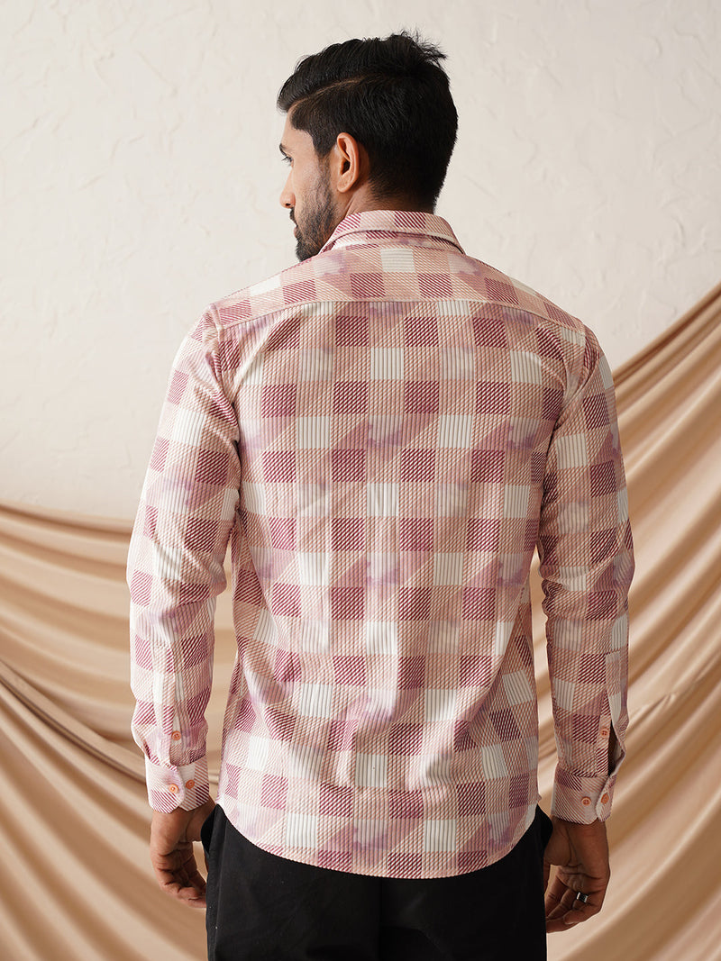 Checked Spread Collar Cotton Casual Shirt for Men