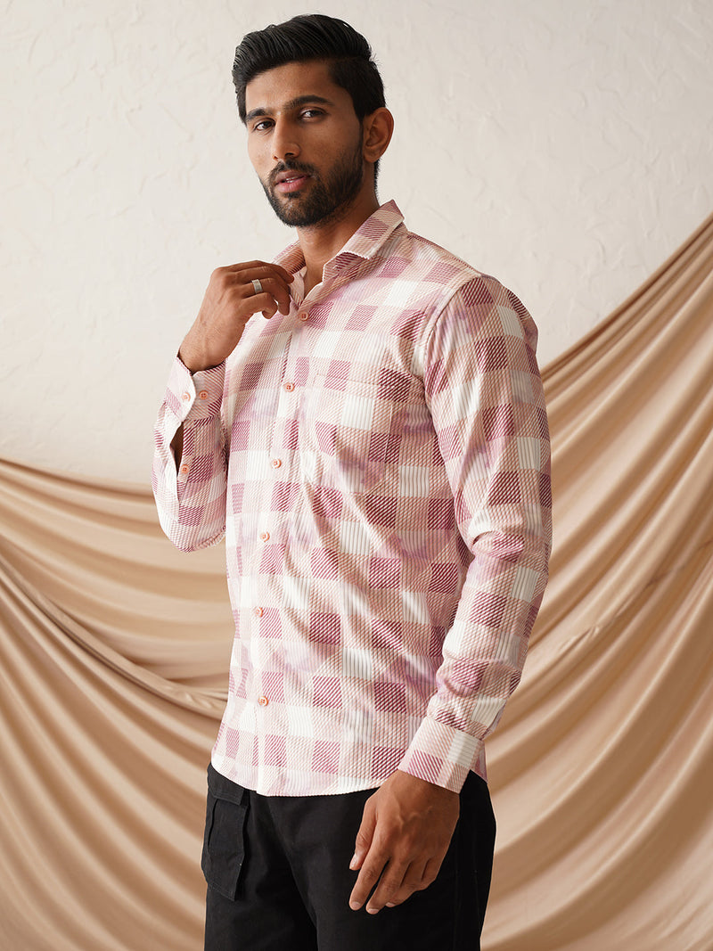 Checked Spread Collar Cotton Casual Shirt for Men