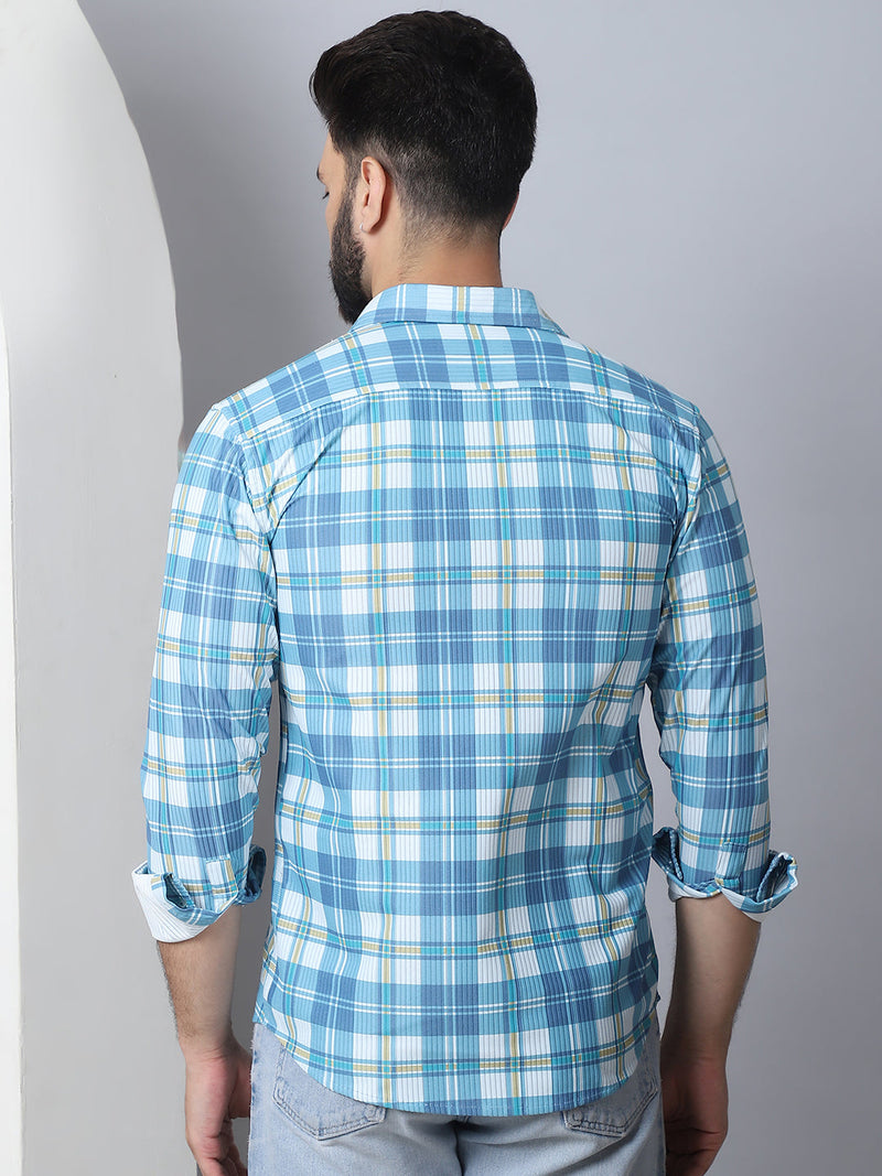 Checked Spread Collar Cotton Casual Shirt for Men