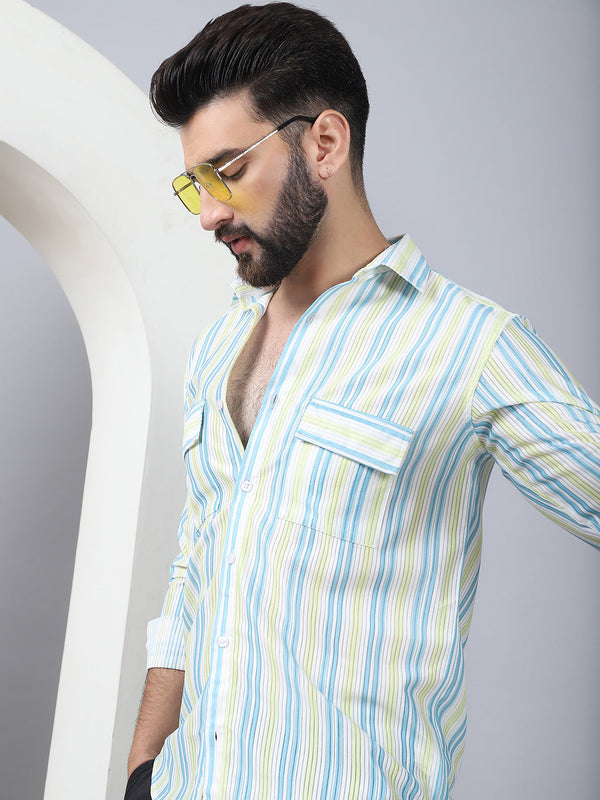 Striped Spread Collar Cotton Casual Shirt for Men