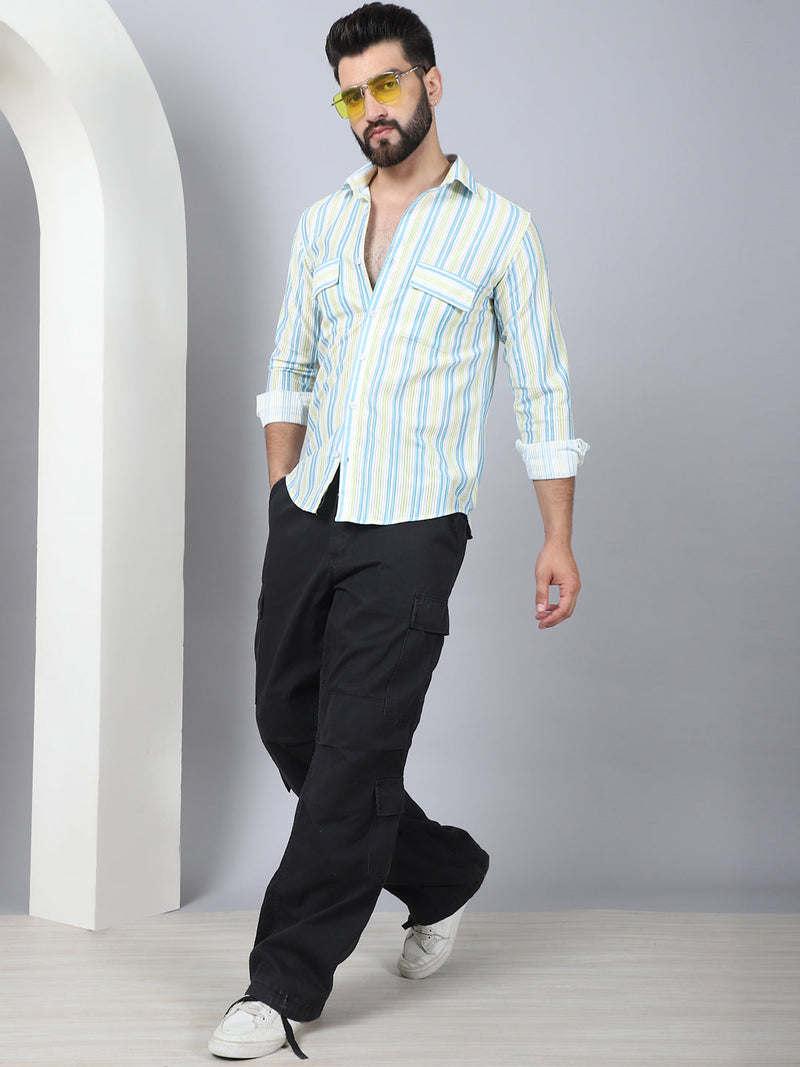 Striped Spread Collar Cotton Casual Shirt for Men