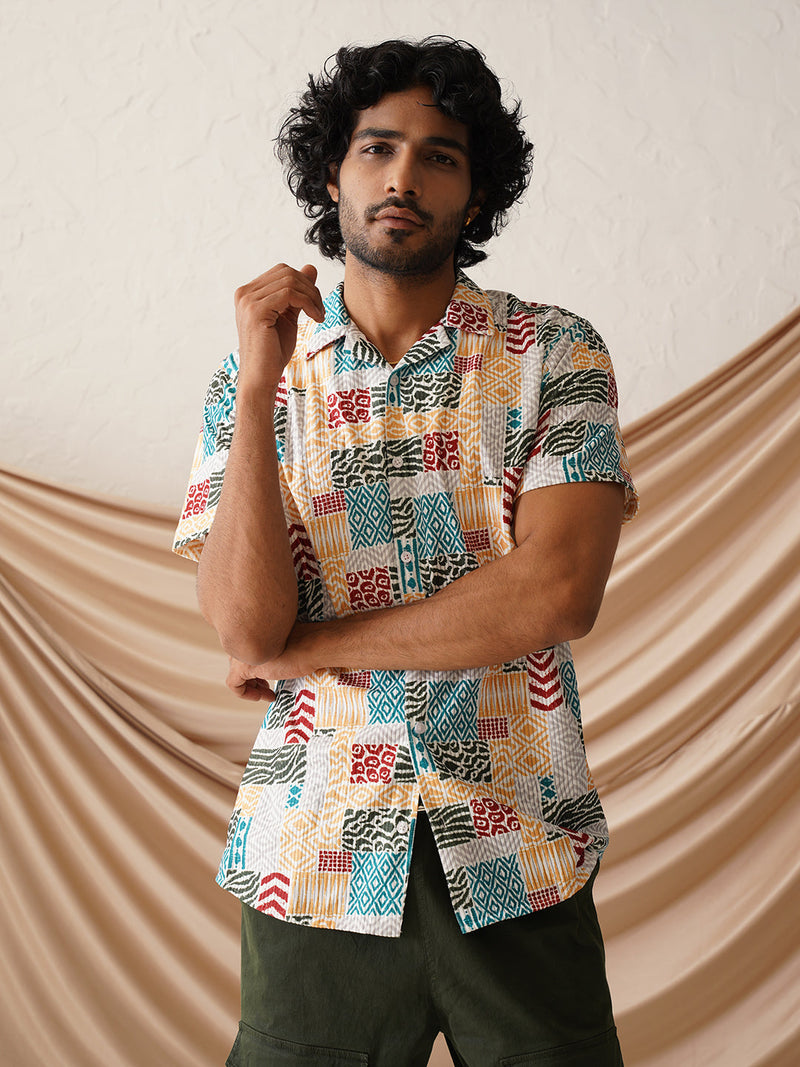 Printed Cuban Collar Casual Shirt for Men