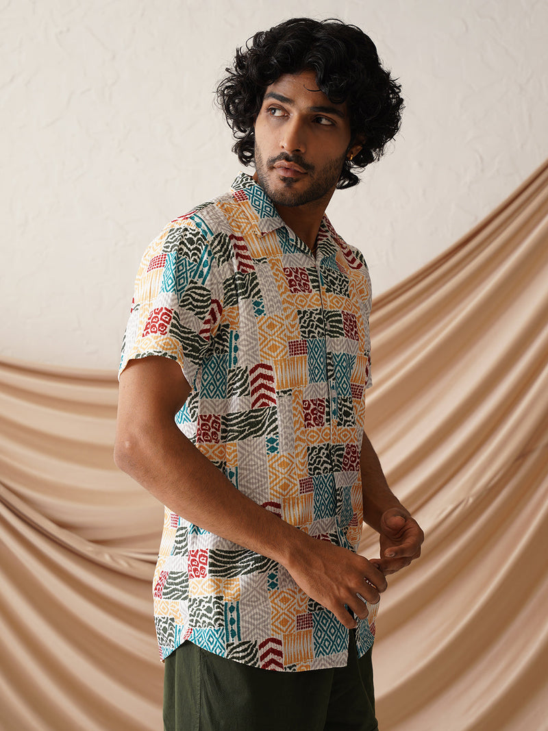 Printed Cuban Collar Casual Shirt for Men