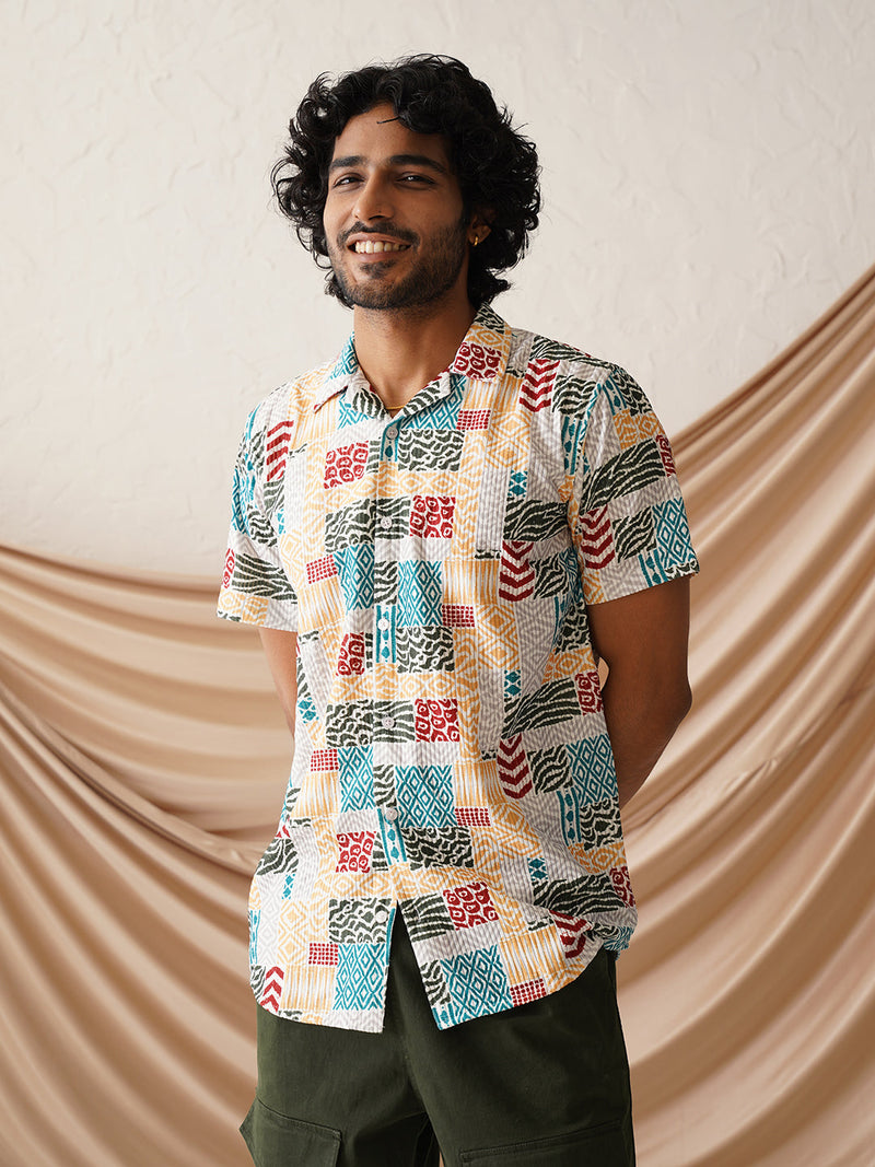 Printed Cuban Collar Casual Shirt for Men