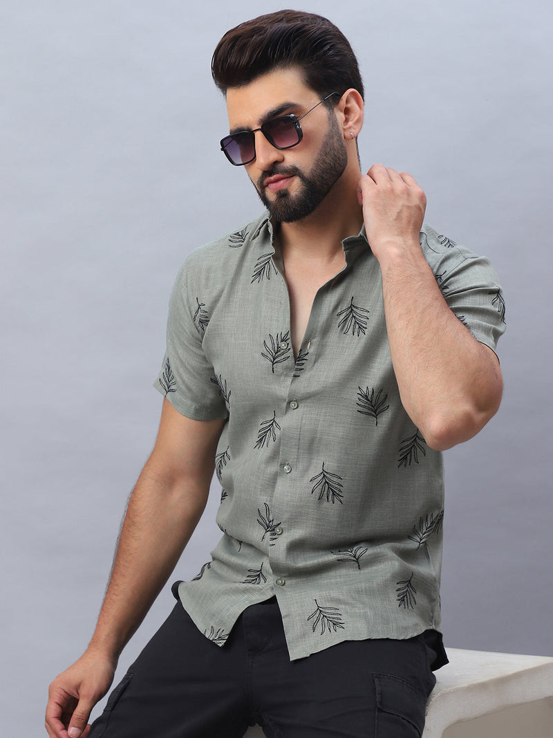 Men's Embroidered Cotton Casual Shirt