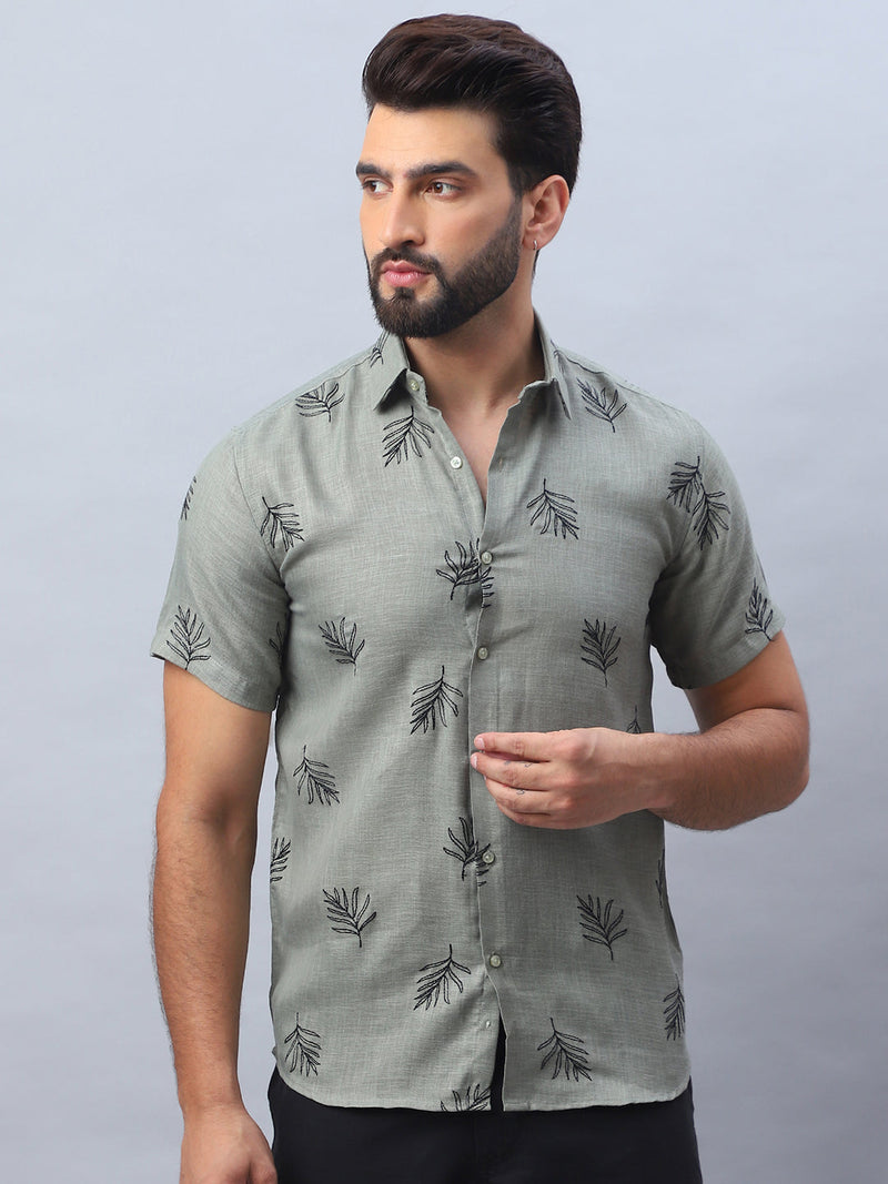 Men's Embroidered Cotton Casual Shirt