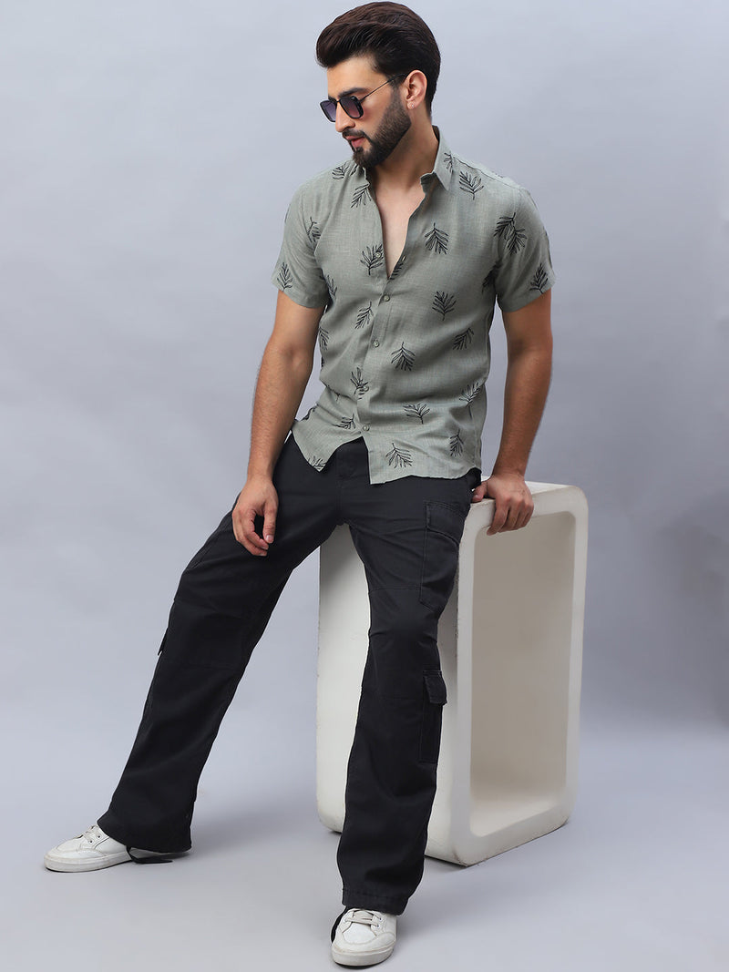 Men's Embroidered Cotton Casual Shirt